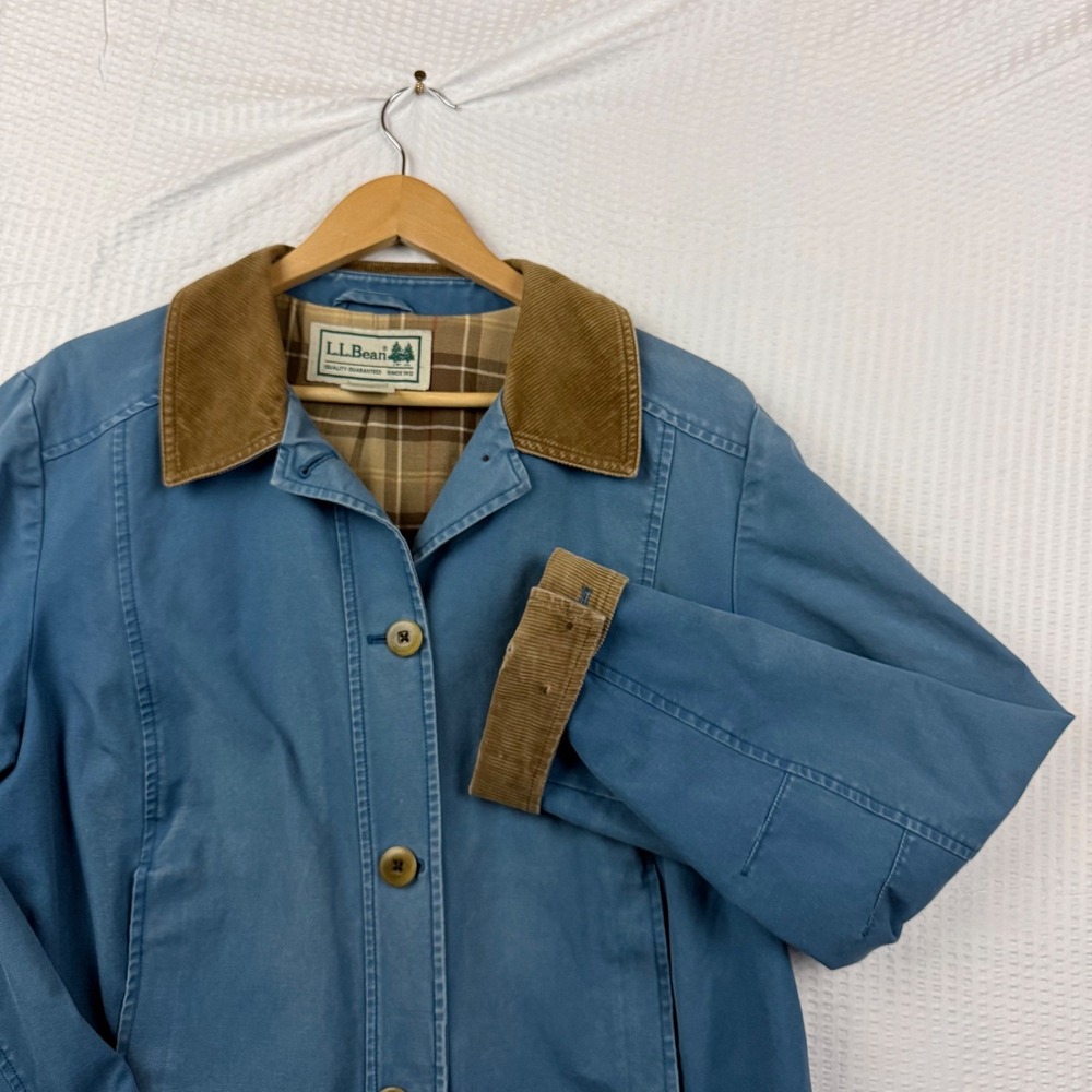 VTG 90s LL Bean Field Coat Faded Blue Corduroy Trim Utility Jacket Size L